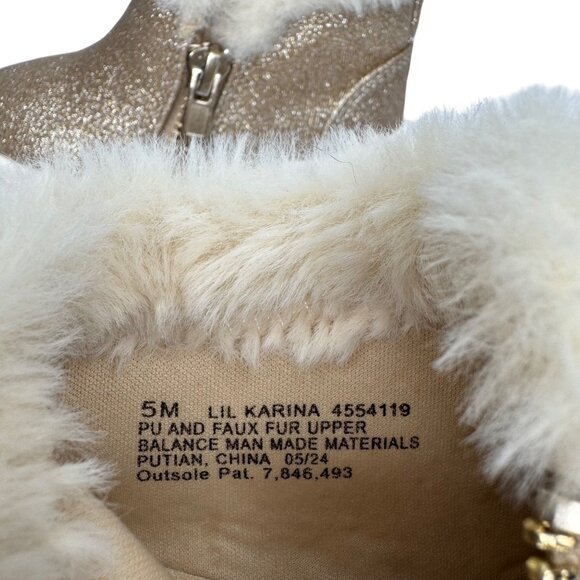 Kelly & Katie Lil Karina Toddler 5T Gold Glitter Ankle Boot Faux Fur Side Zipper - Picture 6 of 9